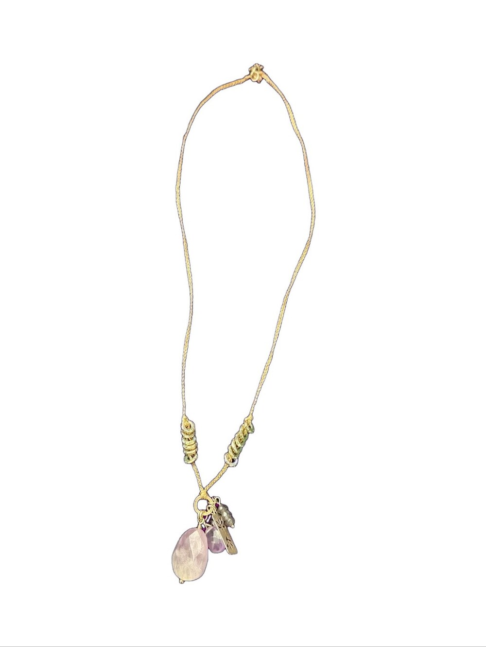 Silpada Gold Necklace with Light Pink Gemstone and Charms